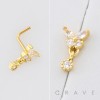 CZ DANGLE BUTTERFLY 316L SURGICAL STEEL L-SHAPE NOSE RING